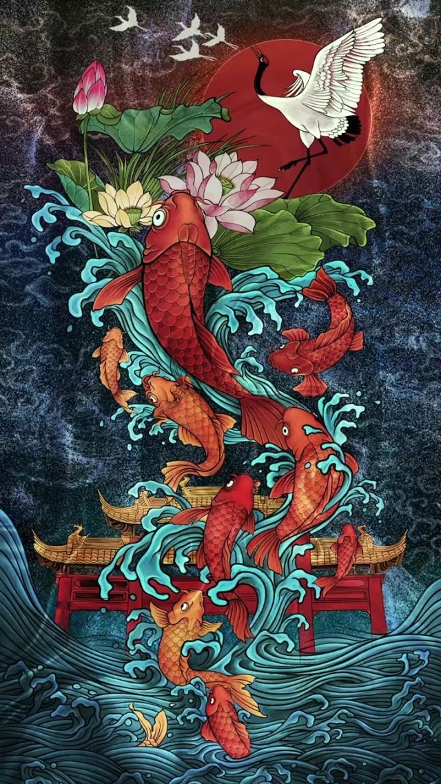 Hình nền cá chép hóa rồng may mắn